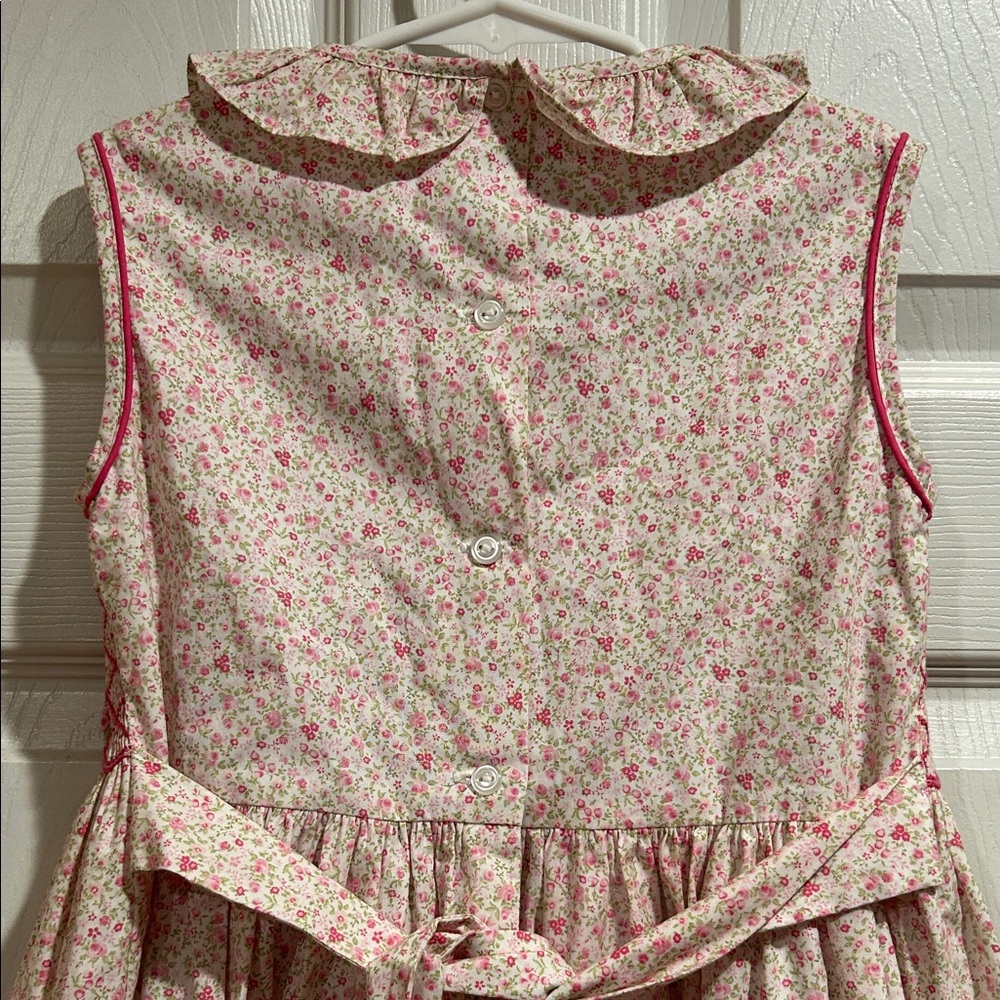 Marco & Lizzy Smocked Embroidered Pink Patterned Dress with Ruffle Collar - Picture 4 of 7